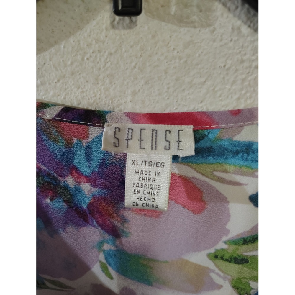 Spense Womens XL Floral Sharkbite Hem Sleeveless Tunic Blouse Multi Color - Picture 2 of 3